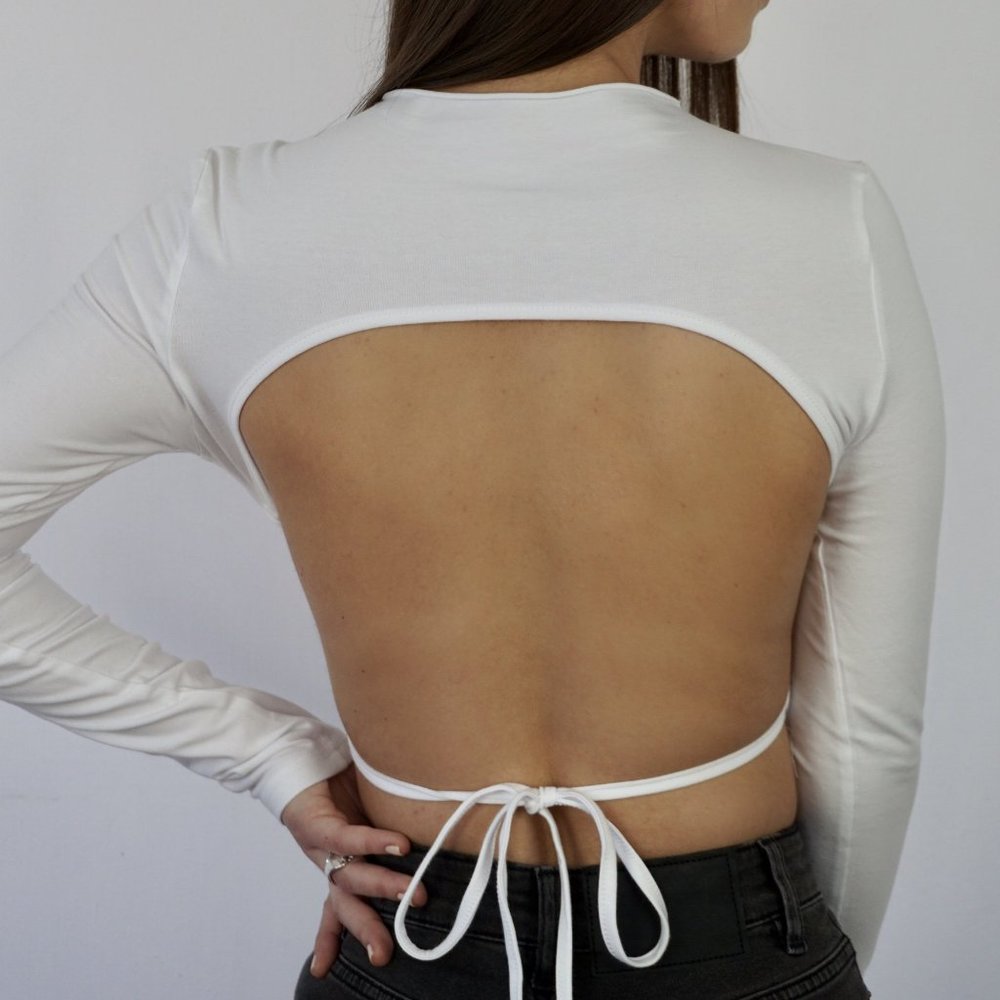 White Backless Long Sleeve with Tie